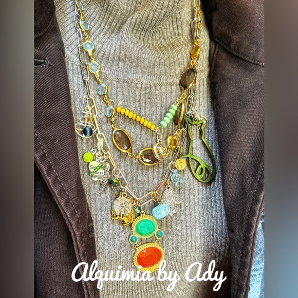 Layered colorful charms necklace - Picture 1 of 5